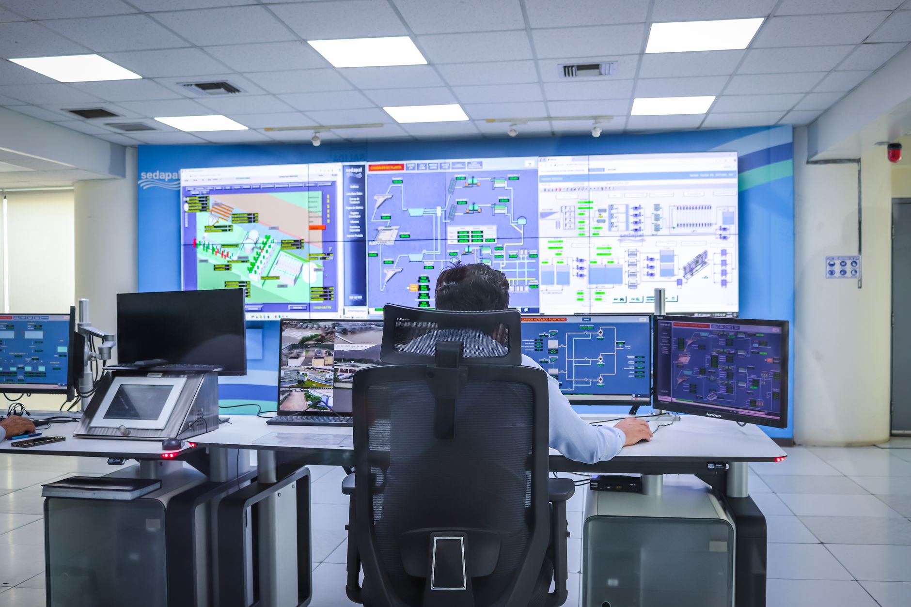 Industrial control room monitoring screens